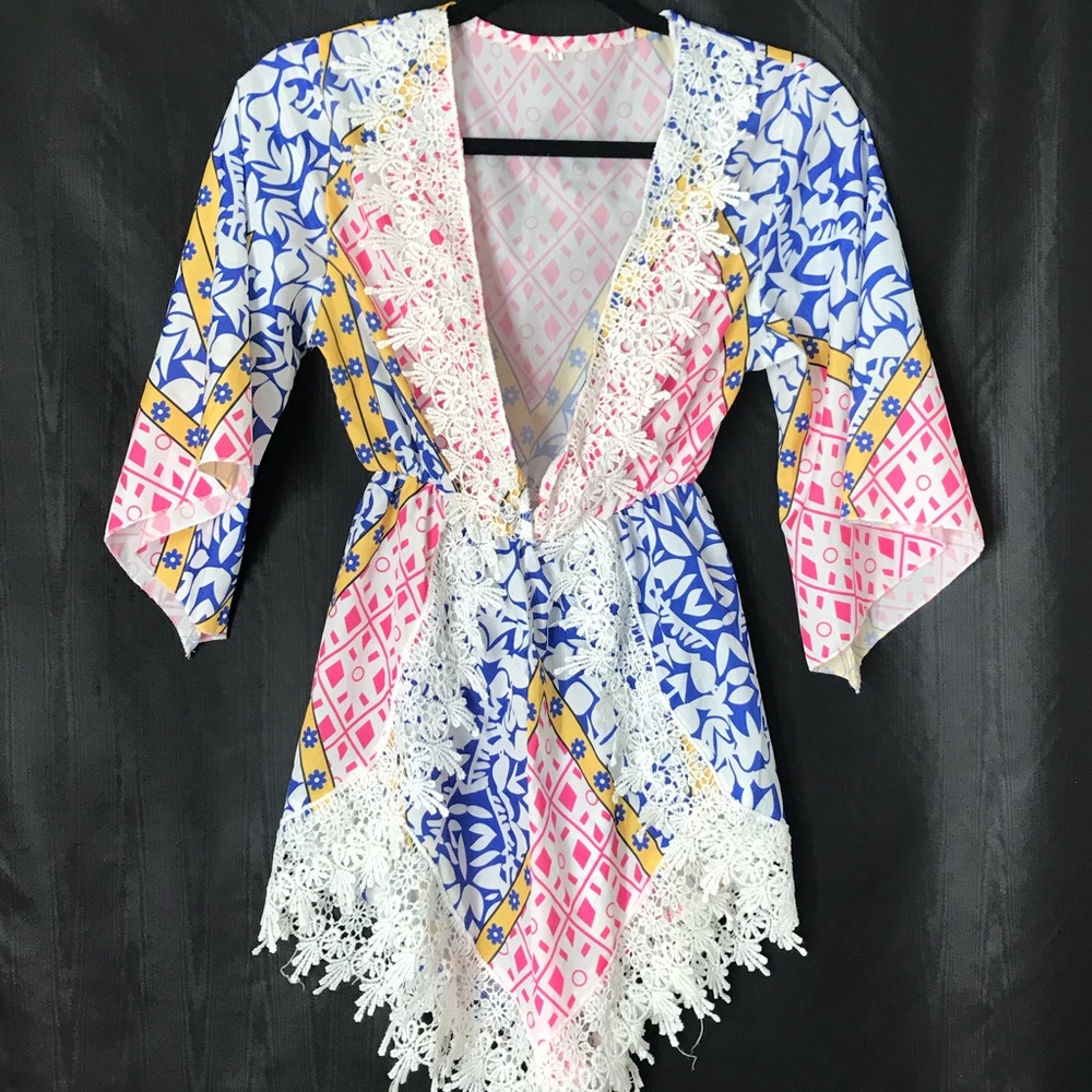 Multi colored summer romper w/ embroidery